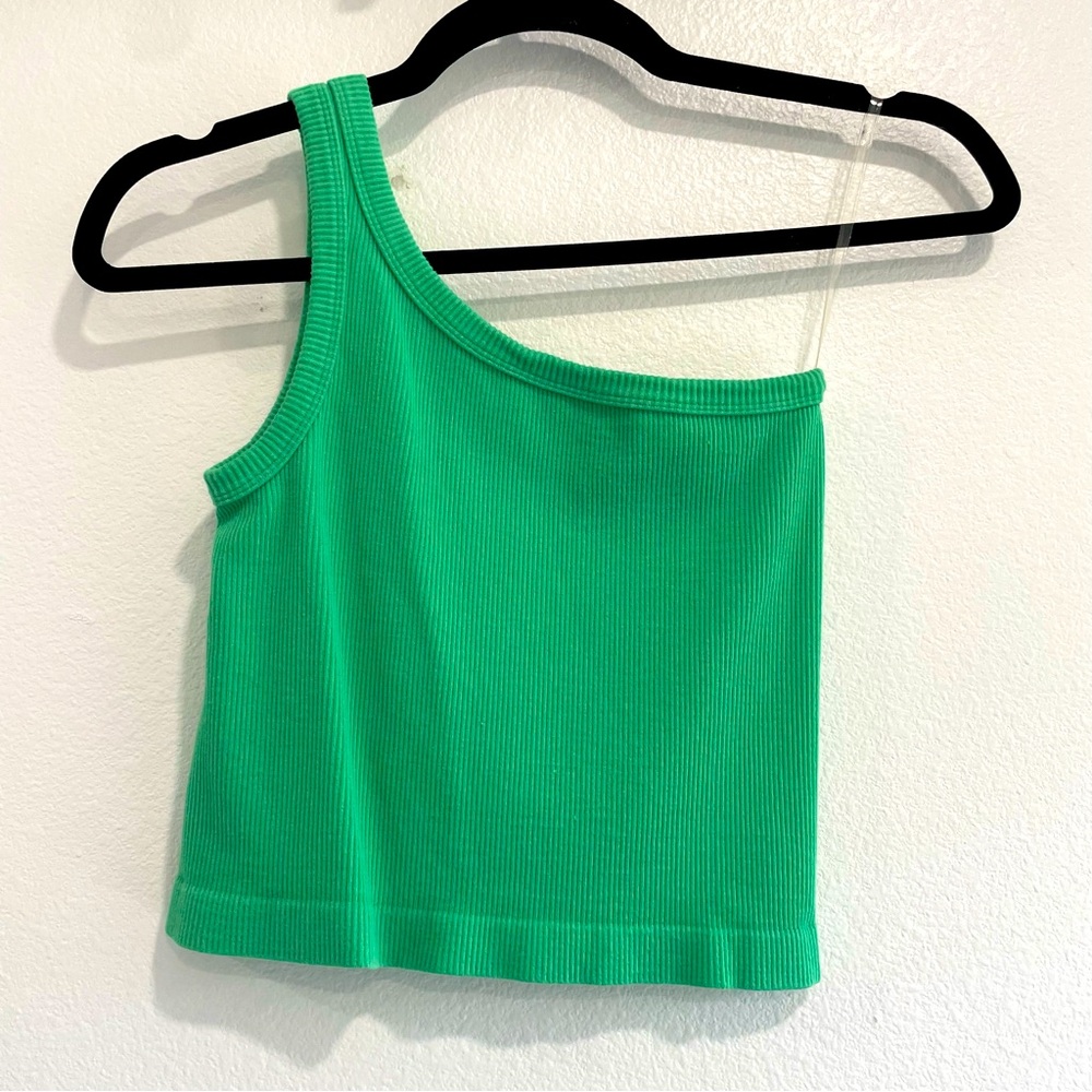 Green One-Shoulder Ribbed Tank